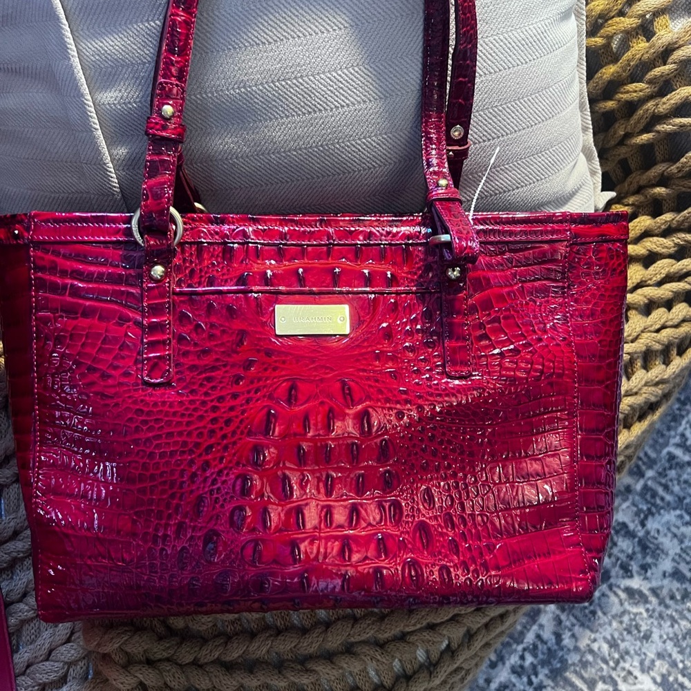 Brahmin Red Crocodile Embossed Women's Bag